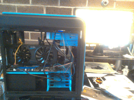 The complete inside of the case and the monitor.